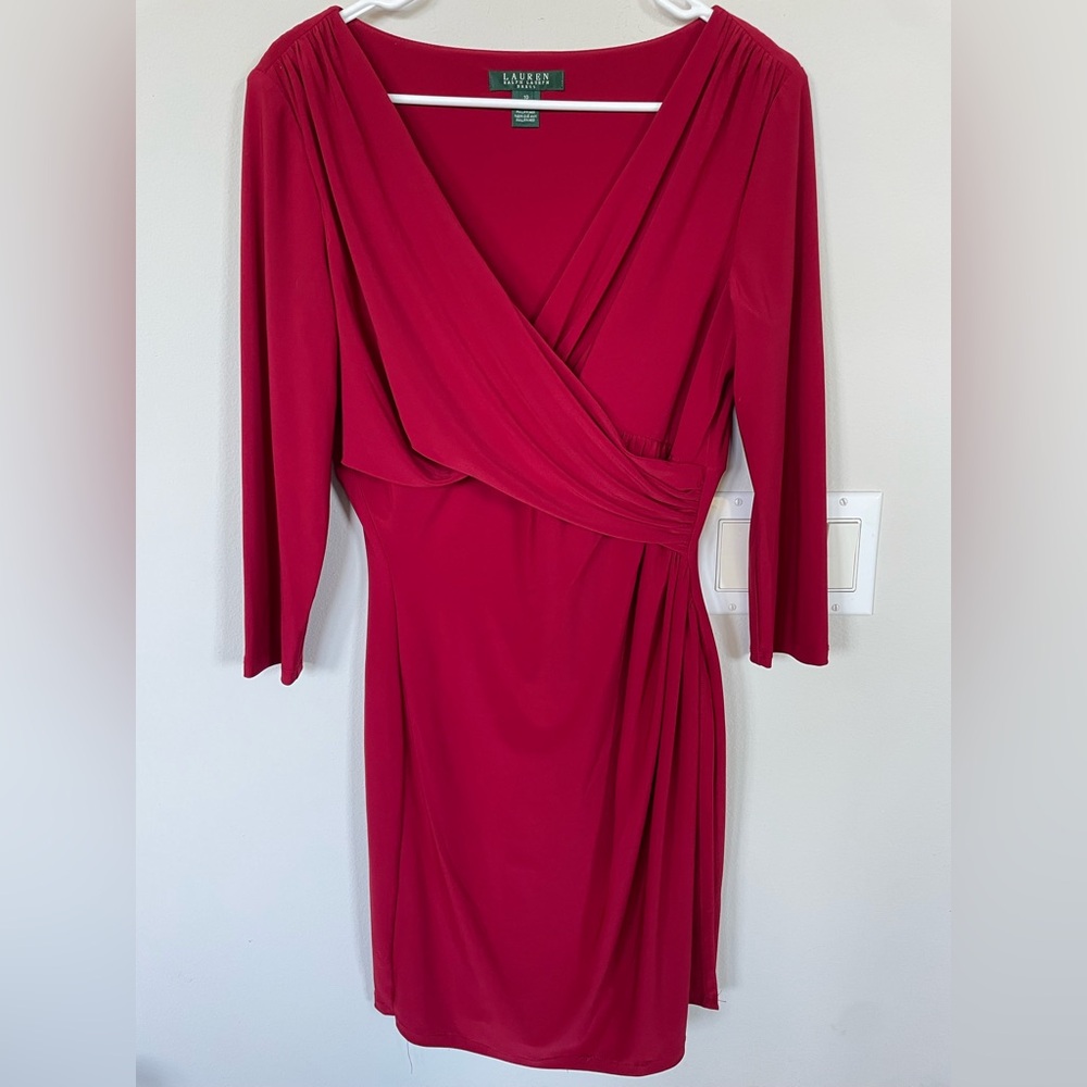 Lauren Ralph Lauren Faux Wrap Dress Red Size 10 Holiday Church Office Event